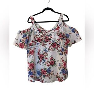 Flower And Feather Women’s  Floral Cold Shoulder Top Shirt Size: 2XL